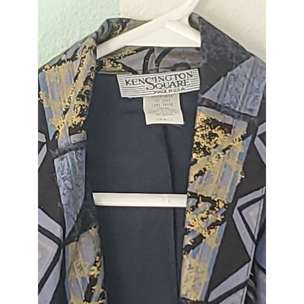 Vntg. 80s Kensington Square Blazer-Geometric Design/Blue/Gold/Shoulder Pads/USA